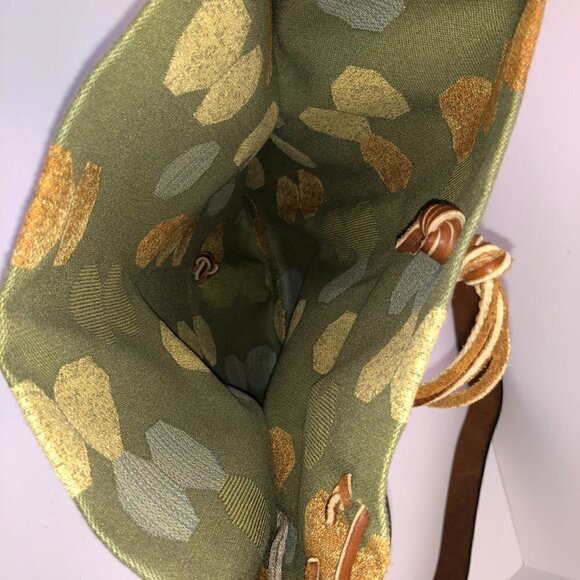 Shoulder Handbag Green Fabric Geometric Design Fold Over Leather Strap Crossbody - Picture 7 of 10